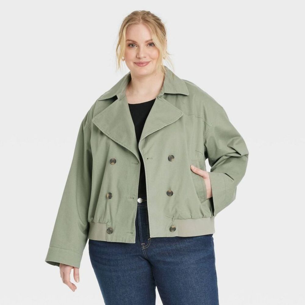 Women's Long Sleeve Trench Coat - Universal Thread Olive Green XXL